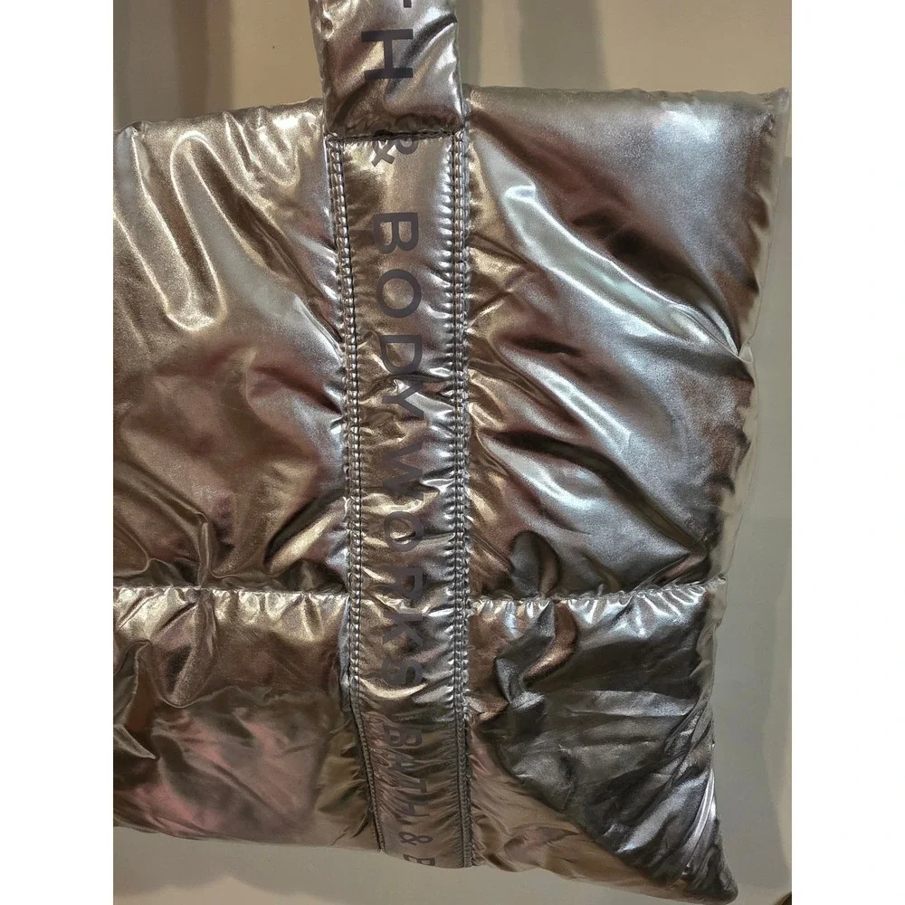 Bath & Body Works Metallic Silver Puffer Tote Bag